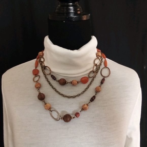 NWOT Bronze Chain Beaded Necklace - Picture 1 of 5